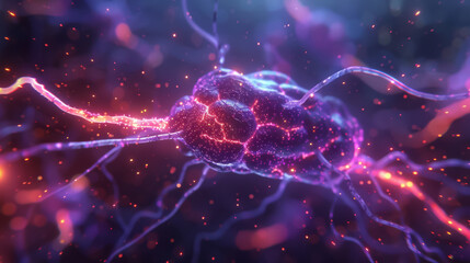 Vivid 3D illustration of neurons firing in the brain, showcasing the complexity of the nervous system - obrazy, fototapety, plakaty