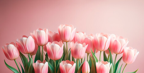 Lush pink tulips set against a pale pink backdrop, symbolizing spring and rebirth. Generative AI