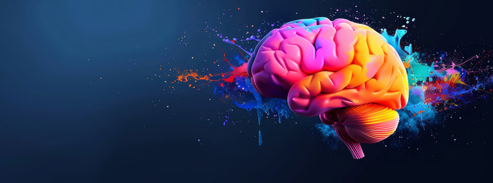 Colorful brain exploding with ideas, symbolizing creativity, innovation, and intellectual power