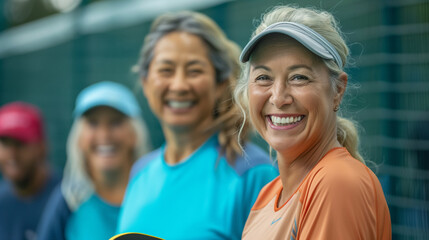 happy seniors playing tennis