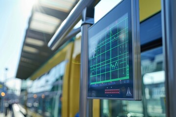 Solar-powered digital display panel at a modern train station