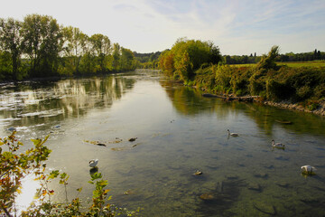 View of the Mincio river in Borghetto, Veneto, Italy