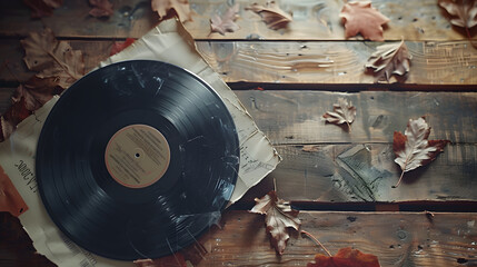 Vintage Vinyl Record in Sleeve Highlighting Release Date on A Woodland Autumn Setting