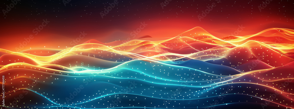 Aufkleber ethereal waves of red and blue lights with sparkling particles, embodying digital elegance