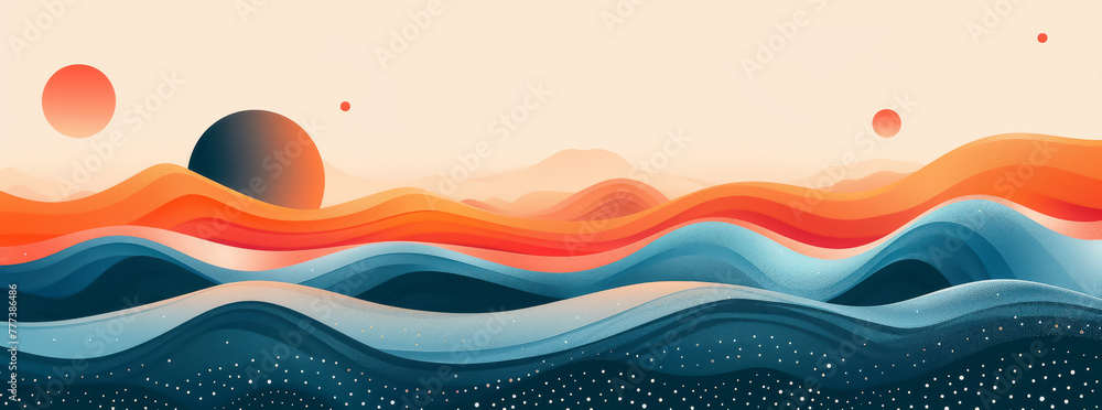 Aufkleber ethereal waves of red and blue lights with sparkling particles, embodying digital elegance