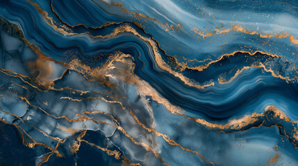 
A modern interpretation of marble with vibrant hues of blue and gold, accented by bold patterns and swirls, exuding luxury and sophistication - obrazy, fototapety, plakaty