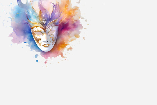 Venetian carnival mask on white background with space for text