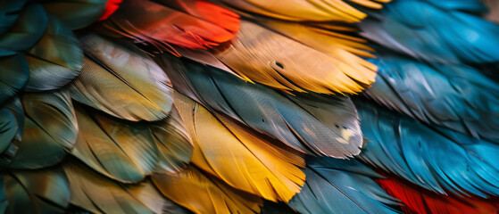 Obraz premium Vivid array of colorful feathers, a soft texture pattern in a spectrum of hues