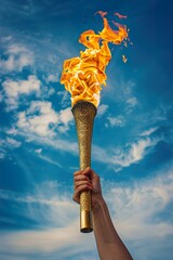 Elite Sportsman Holding Torch: Low Angle Capture
