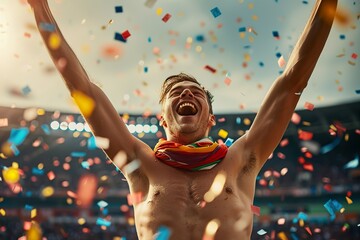 Celebrating Victory: Elite Athlete Triumphs in Stadium Amid Confetti Shower