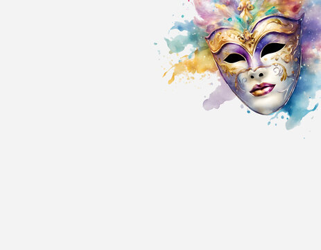 Venetian carnival mask on white background with space for text