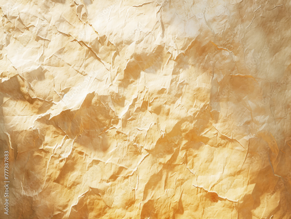 Poster crumpled golden paper texture with dynamic creases and vibrant sheen. luxury background concept gene