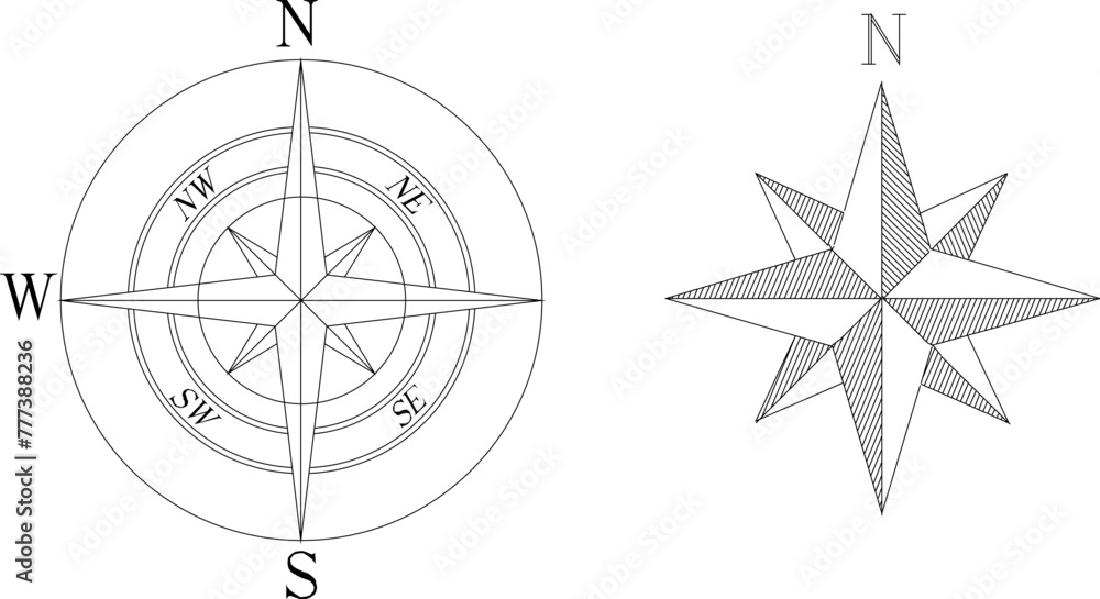 Wall mural vector design sketch illustration, logo icon, compass symbol, cardinal directions, north, south, west, east