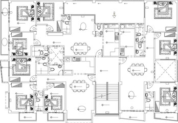 vector design sketch illustration, detailed architectural engineering drawing, Luxury Apartment Building Project plan