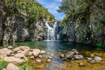 Lagoa da Dona Beja, scenic waterfall and lagoon in the island of Madeira, Portugal