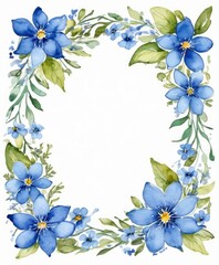 Obraz premium Dive into serenity with our watercolor blue floral frame mockup. Tranquil hues surround the empty space, ready for your text or photo