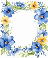 Dive into serenity with our watercolor blue floral frame mockup. Tranquil hues surround the empty space, ready for your text or photo