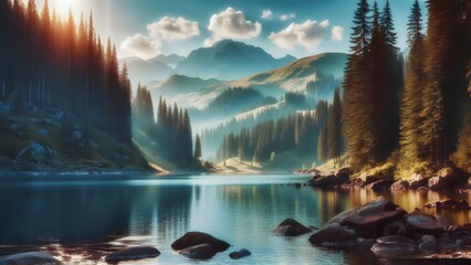 Peaceful Mountain Lake at Dawn