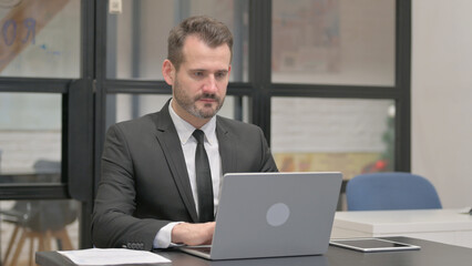 Businessman Working on Laptop, Typing Email
