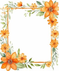 Infuse warmth into your design with our watercolor orange floral frame mockup. Radiant petals encircle the open space, ready for your content