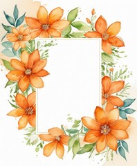 Infuse warmth into your design with our watercolor orange floral frame mockup. Radiant petals encircle the open space, ready for your content