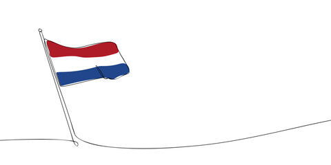 A single line drawing of a Netherlandish flag. Continuous line Netherland icon. One line icon. Vector illustration