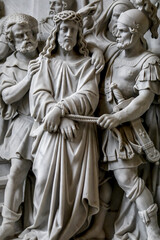 Saints Michael & Gudule cathedral, Brussels, Belgium. Tied Christ sculpture