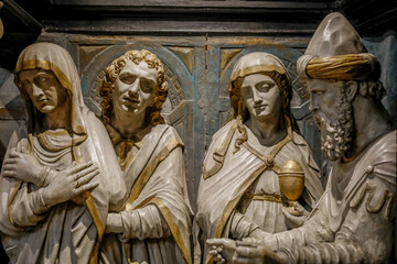 Saints Michael & Gudule cathedral, Brussels, Belgium. Embalming of Jesus (detail) - obrazy, fototapety, plakaty