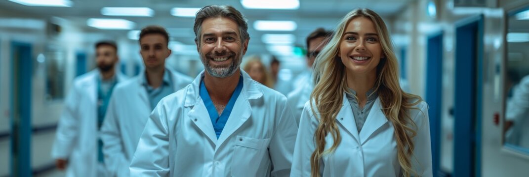 Doctors donning snow-white coats wander modern clinic halls, exuding determination for success