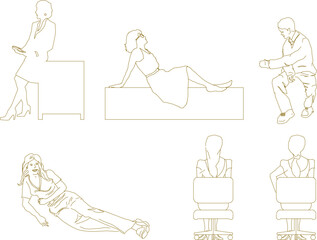 vector design sketch illustration of various sitting positions of a worker
