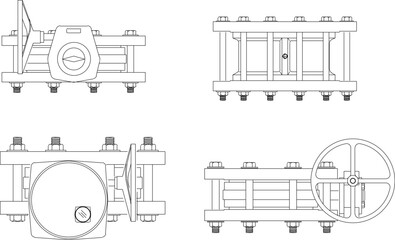 vector design sketch illustration of technical drawings for pipe fittings, joints and parallels