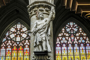 Saints Michael & Gudule cathedral, Brussels, Belgium..Saint Andrew statue