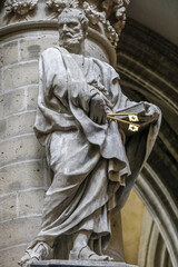 Saints Michael & Gudule cathedral, Brussels, Belgium..Saint Peter statue