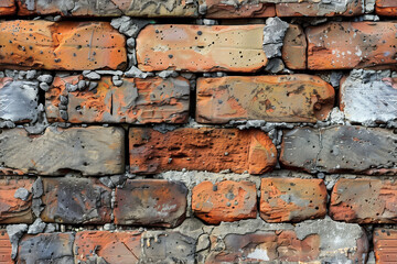 A brick wall with a lot of cracks and holes