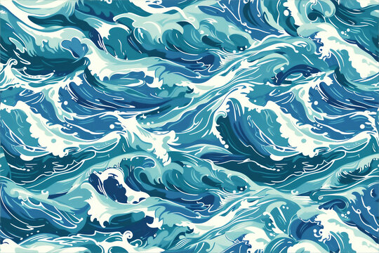 A blue and white ocean wave pattern