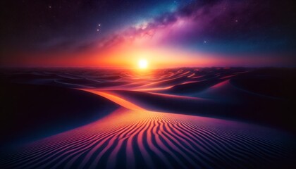 "Twilight Mirage" is the second piece in the "Sands of Time" series, a wide-format abstract wallpaper that captures the enchanting transition of desert twilight.
