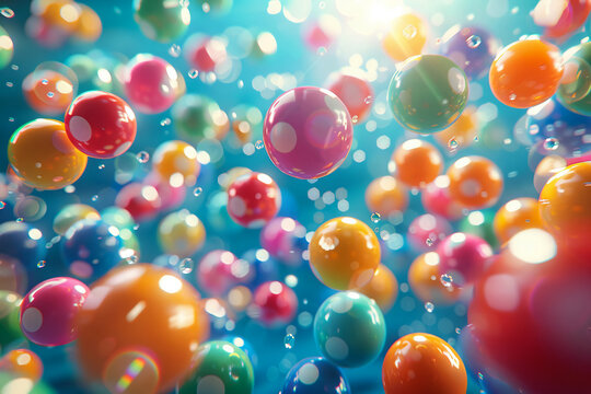 Captivating view of colorful bingo balls cascading in midair, creating a dynamic and playful scene