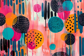 Colorful abstract design with various shapes and dots