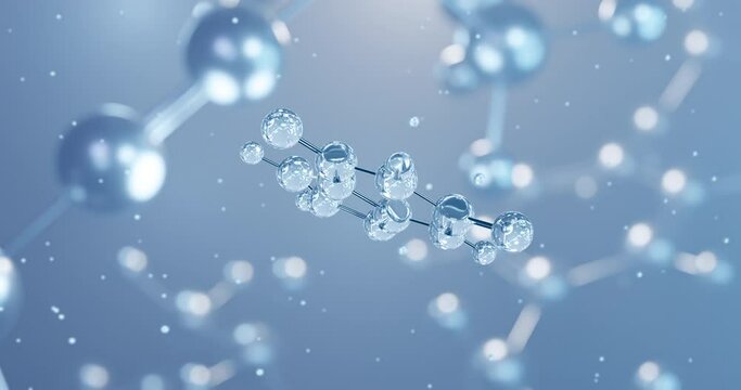 Xanthine, rotating 3D model of archaically xanthic acid, seamless looped video, molecular structure with selective focus