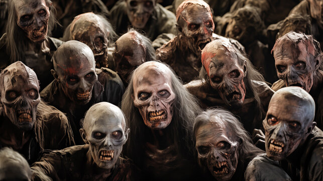 Hordes of undead, Zombie walking in the abandoned town, Beginning of the zombie apocalypse, Zombie crowd walking
