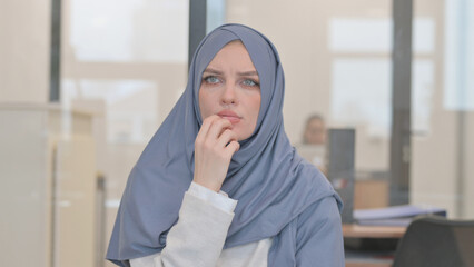 Portrait of Brainstorming Arab Woman Lost in Thoughts