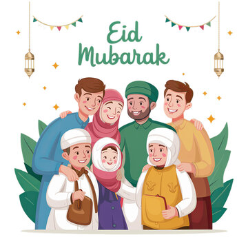 EID MUBARAK - Muslims celebrating Eid, transparent PNG background