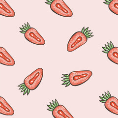 Strawberries hand drawn seamless pattern background