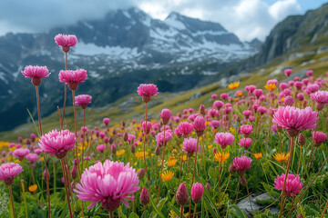 flowers in the mountains - obrazy, fototapety, plakaty