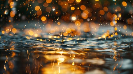 Raindrops on the surface of the water with bokeh background - obrazy, fototapety, plakaty
