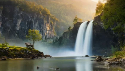 Foto op Plexiglas waterfall in the mountains © Danmarpe