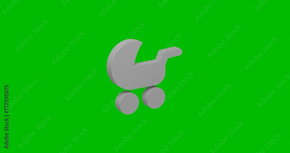 Poster animation of rotation of a white baby carriage symbol with shadow. simple and complex rotation. seam