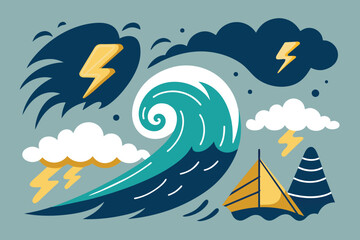 Sea waves sketch. Storm wave, vintage tide and ocean beach storms hand drawn vector illustration
