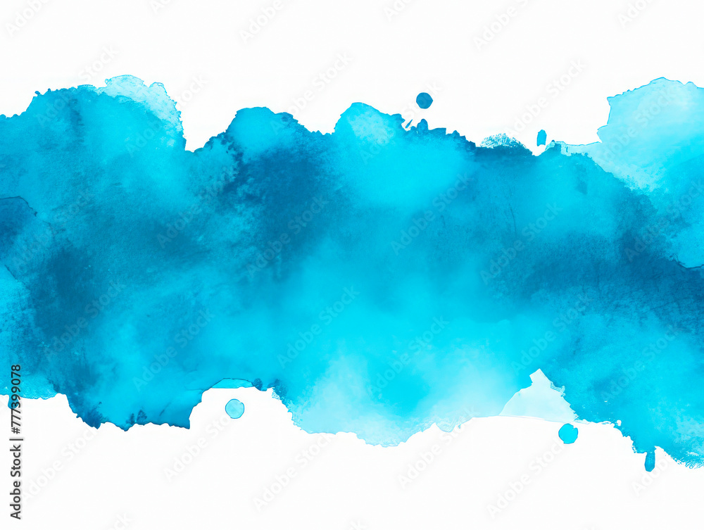 Poster intense cyan watercolor texture spreading on white backdrop. abstract art concept. generative ai