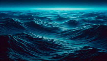 Abstract ocean waves in various shades of blue, digital art style, against a dark background,...